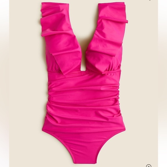 NEW J. Crew Pink Ruched Ruffle one-piece swimsuit - size 12 - Picture 1 of 10